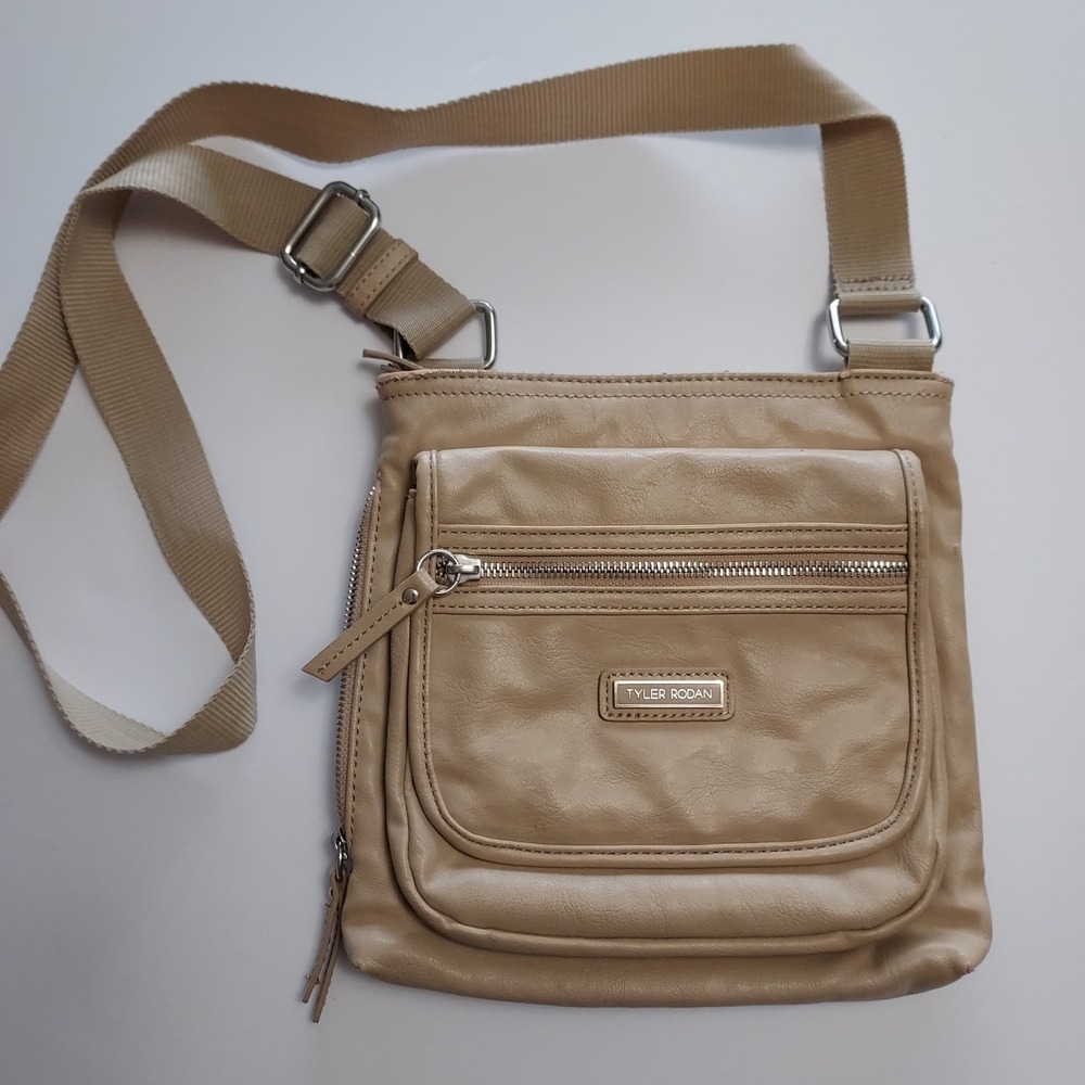 Tyler Rodan Tan‎ Crossbody Bag Faux Leather Zip Pockets Adjustable Strap